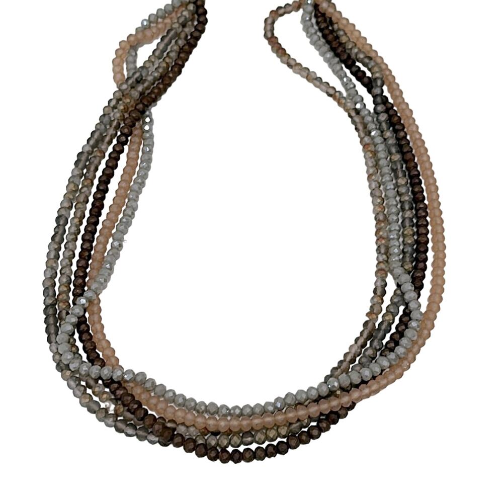 Neutral & Iradescent Braided Bead Necklace 16" Fashion Costume Mermaid Core